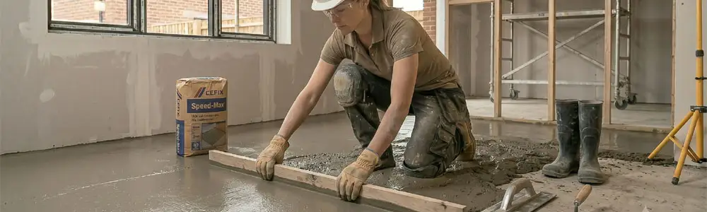 Laying concrete floor screed