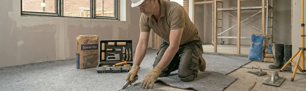 Floor underlay being laid