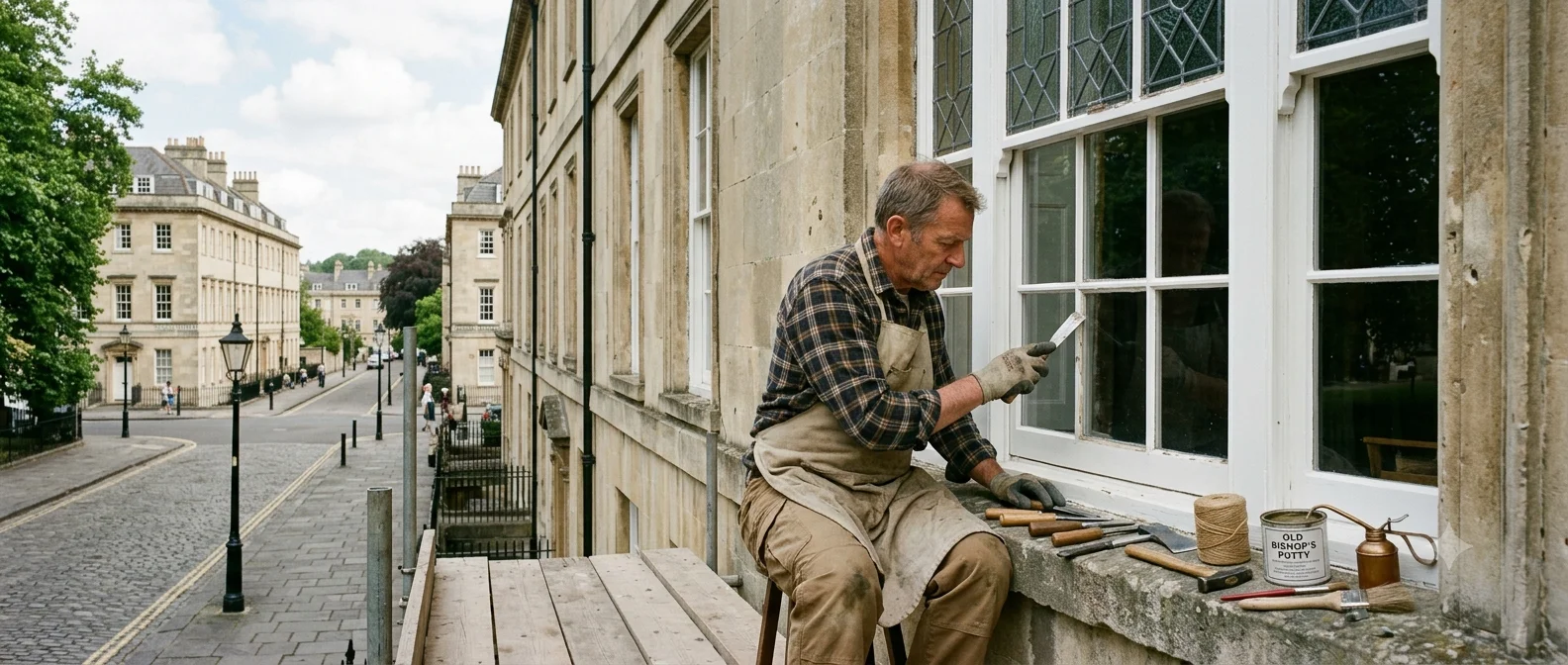 Original Georgian sash windows with glazing bars on a Grade II listed townhouse - the type of window listed building consent protects