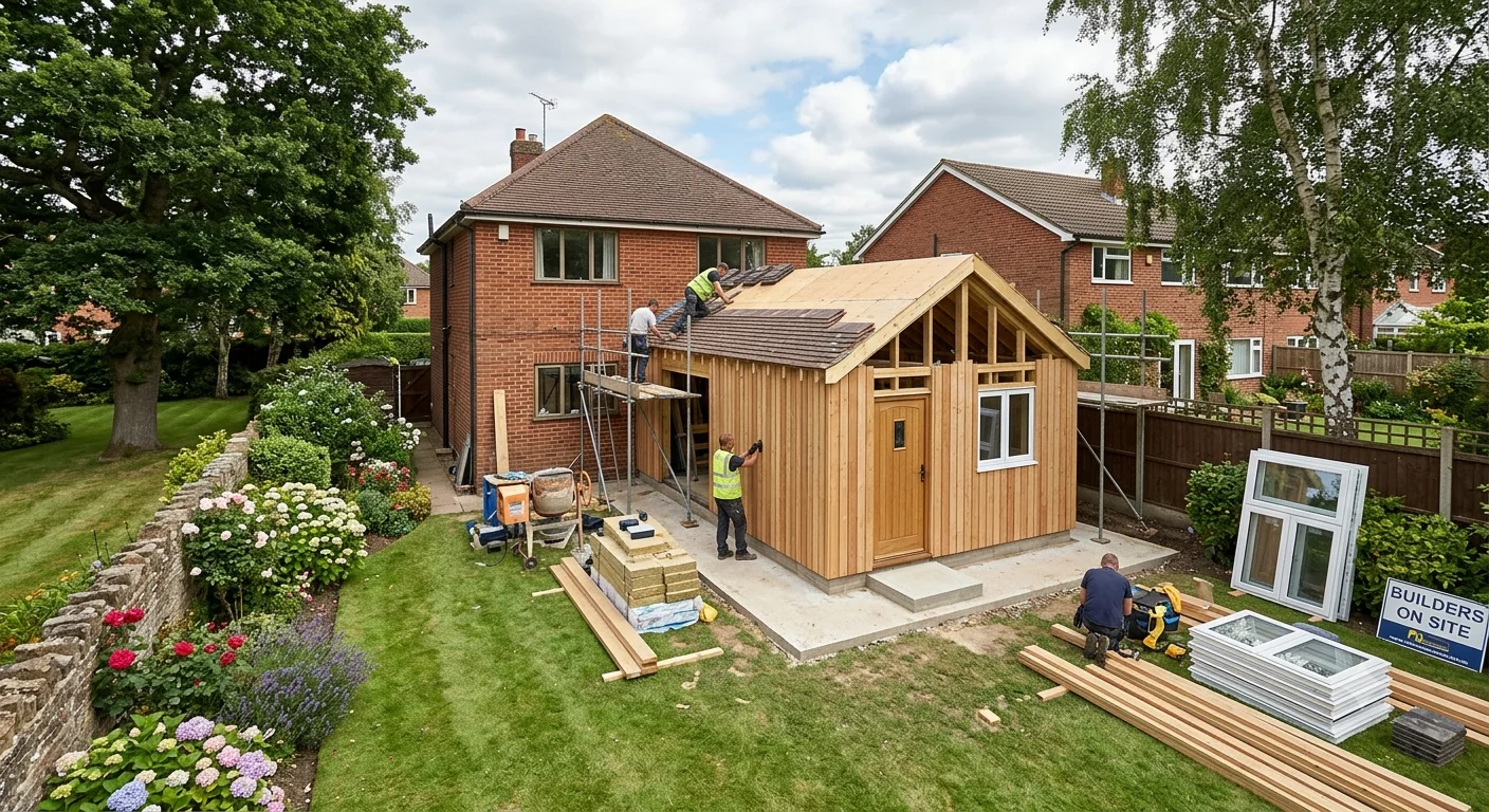 Single storey side extension to a detached house in England being used as a connected granny annexe with its own entrance