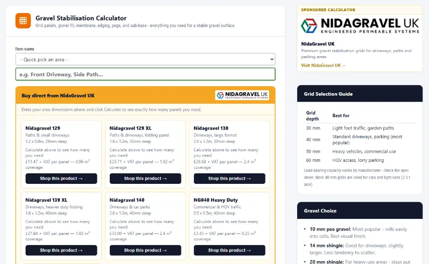NidaGravel UK interactive sponsor on the Gravel Stabilisation Calculator